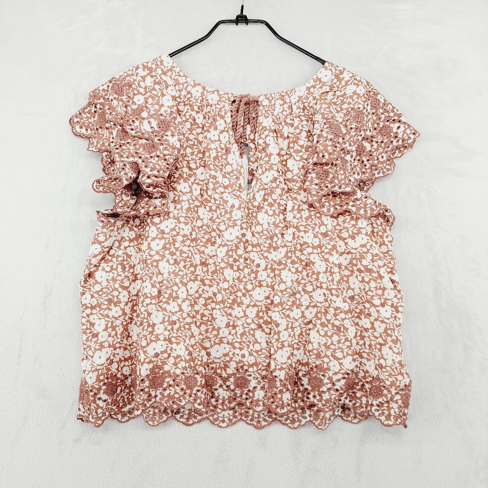 New AE77 Floral Ruffle Sleeves Drawstring Embroidered Blouse Top P3589